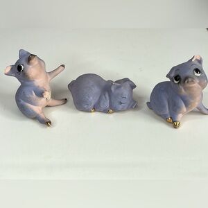 Vintage collectible and numbered 3 lavender pigs set Freeman McFarlin Originals